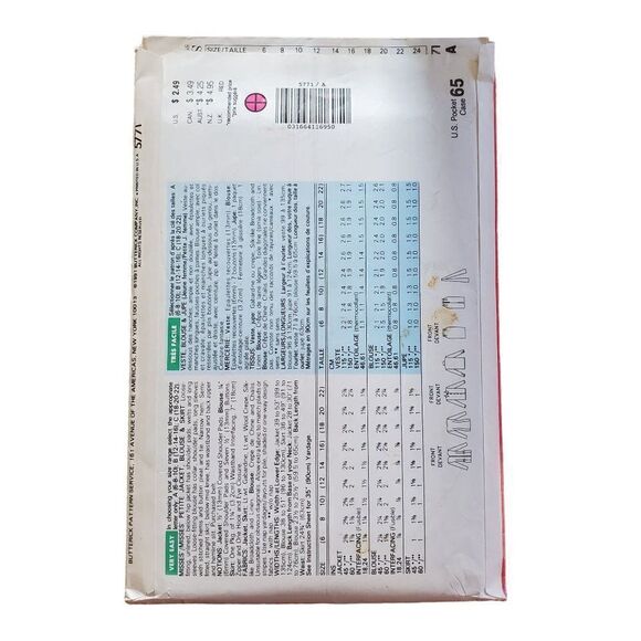 Vintage 90s Butterick Pattern 5771 Uncut Jacket Blouse Skirt 6 8 10 - Picture 3 of 4